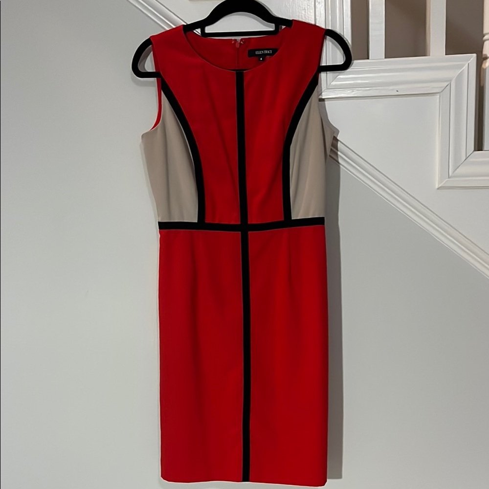 Ellen‎ Tracy Red and Black Sleeveless Sheath Dress